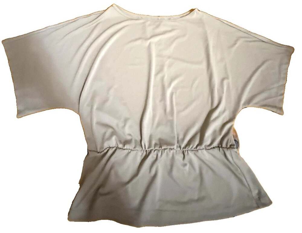 NWT HALARA Women’s Khaki Knit Ruched Stretch Scoop Neck Pullover Top Size L